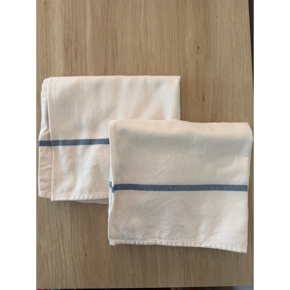 Lauren Ralph Lauren Queen Pillowcases Pair Ivory Blue Stripe Cotton 17.5x33